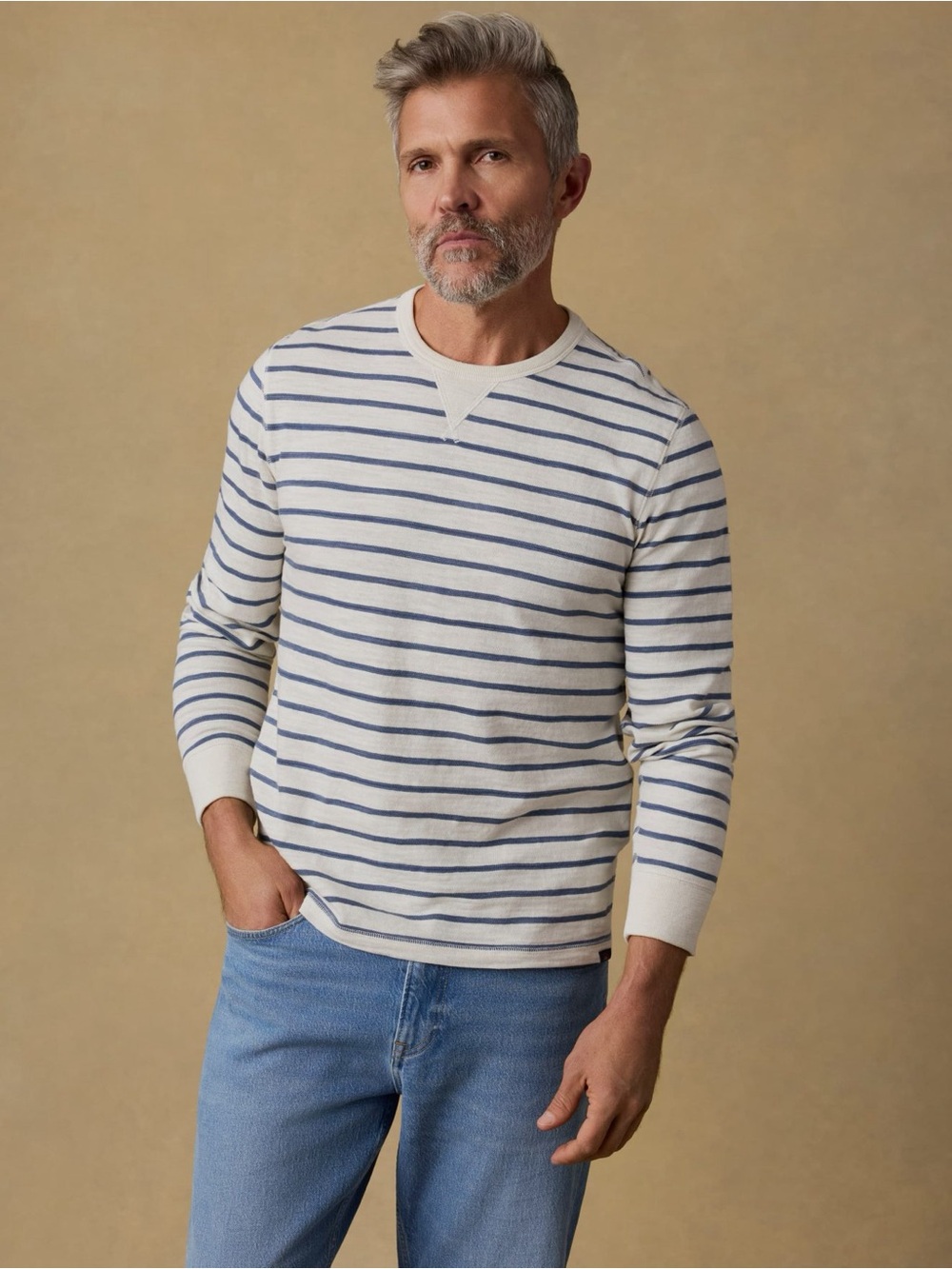 Faherty Men’s Sunwashed Slub Crew – Ivory Dusk Breton Stripe Sweater